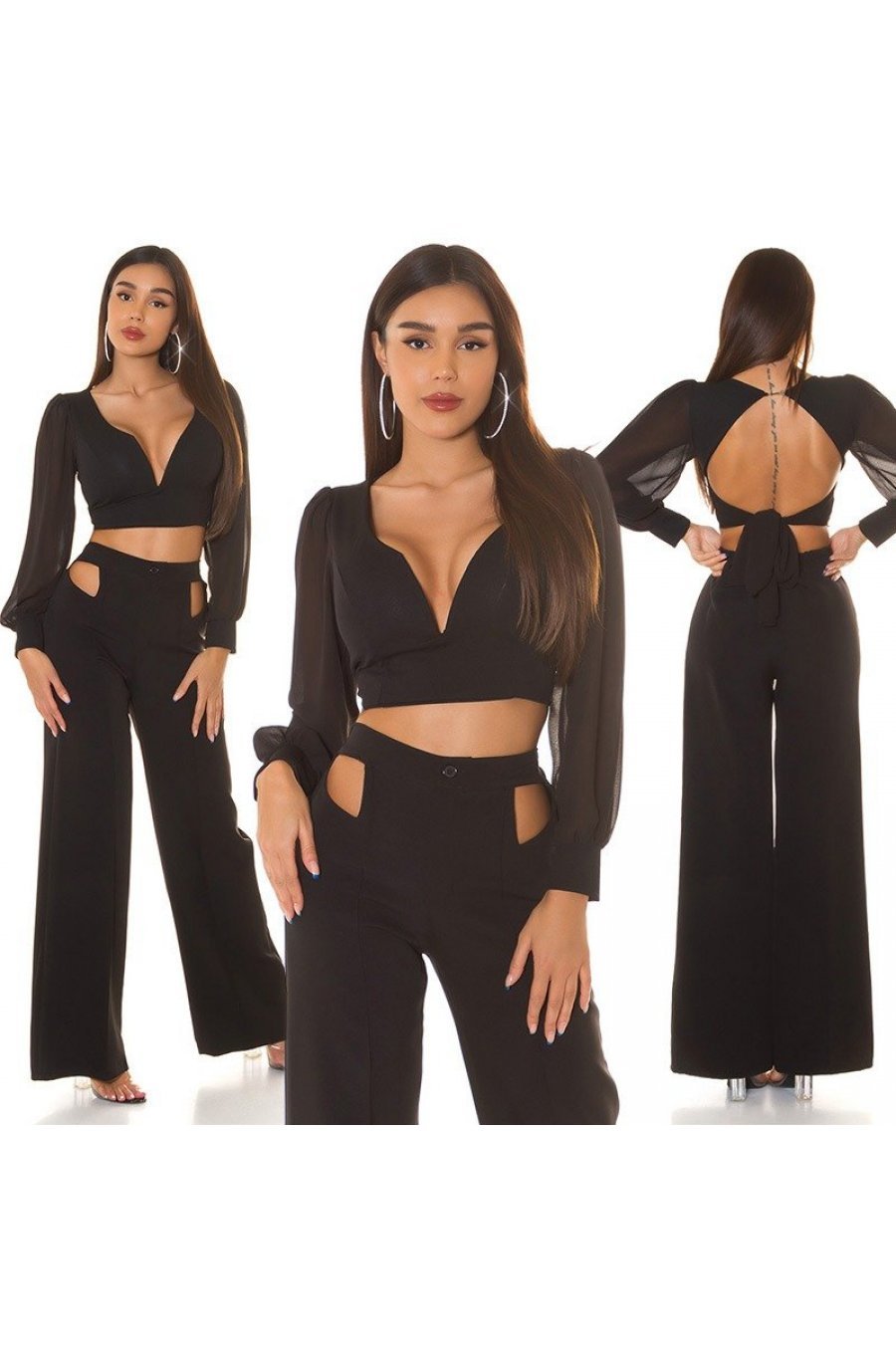 Crop top dama, negru, cu maneca lunga si decolteu in V, Meredith Crop top dama, negru, cu maneca lunga si decolteu in V, Meredith 6 - jojofashion.ro