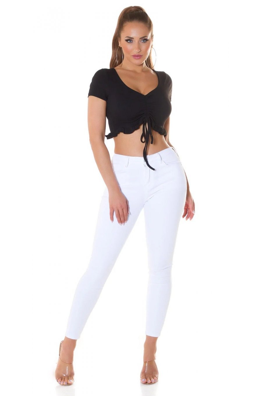 Crop top dama negru cu volanase Kanna 3 - jojofashion.ro
