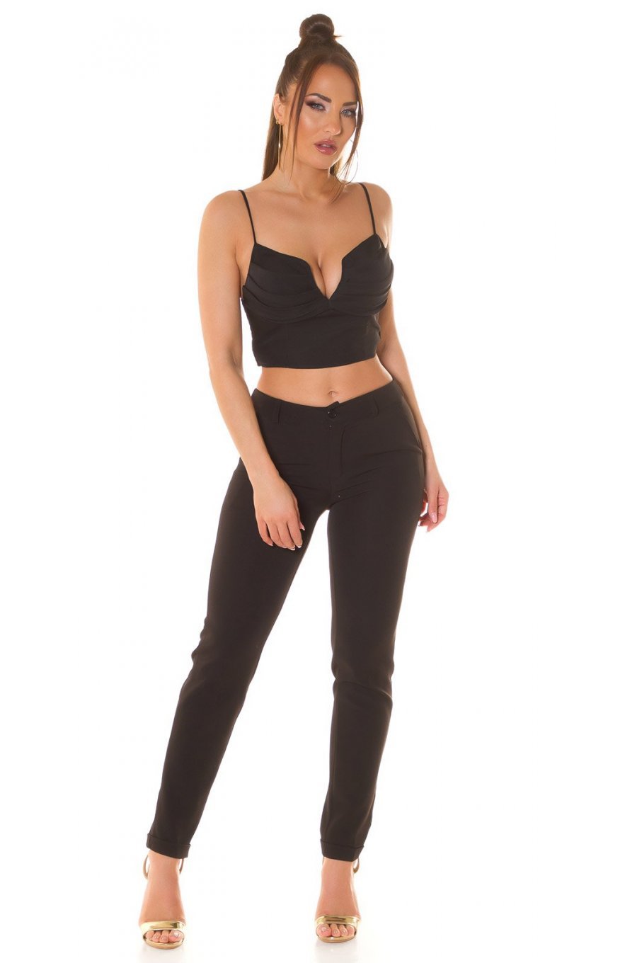 Crop top dama negru, de vara, incretit, Yvanka Crop top dama negru, de vara, incretit, Yvanka 3 - jojofashion.ro