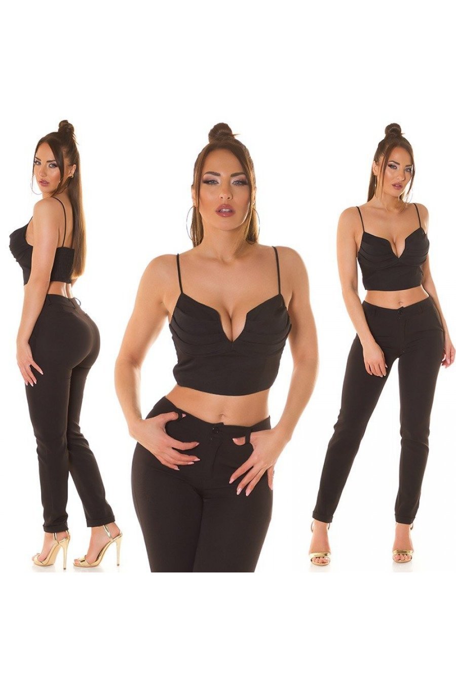 Crop top dama negru, de vara, incretit, Yvanka Crop top dama negru, de vara, incretit, Yvanka 6 - jojofashion.ro
