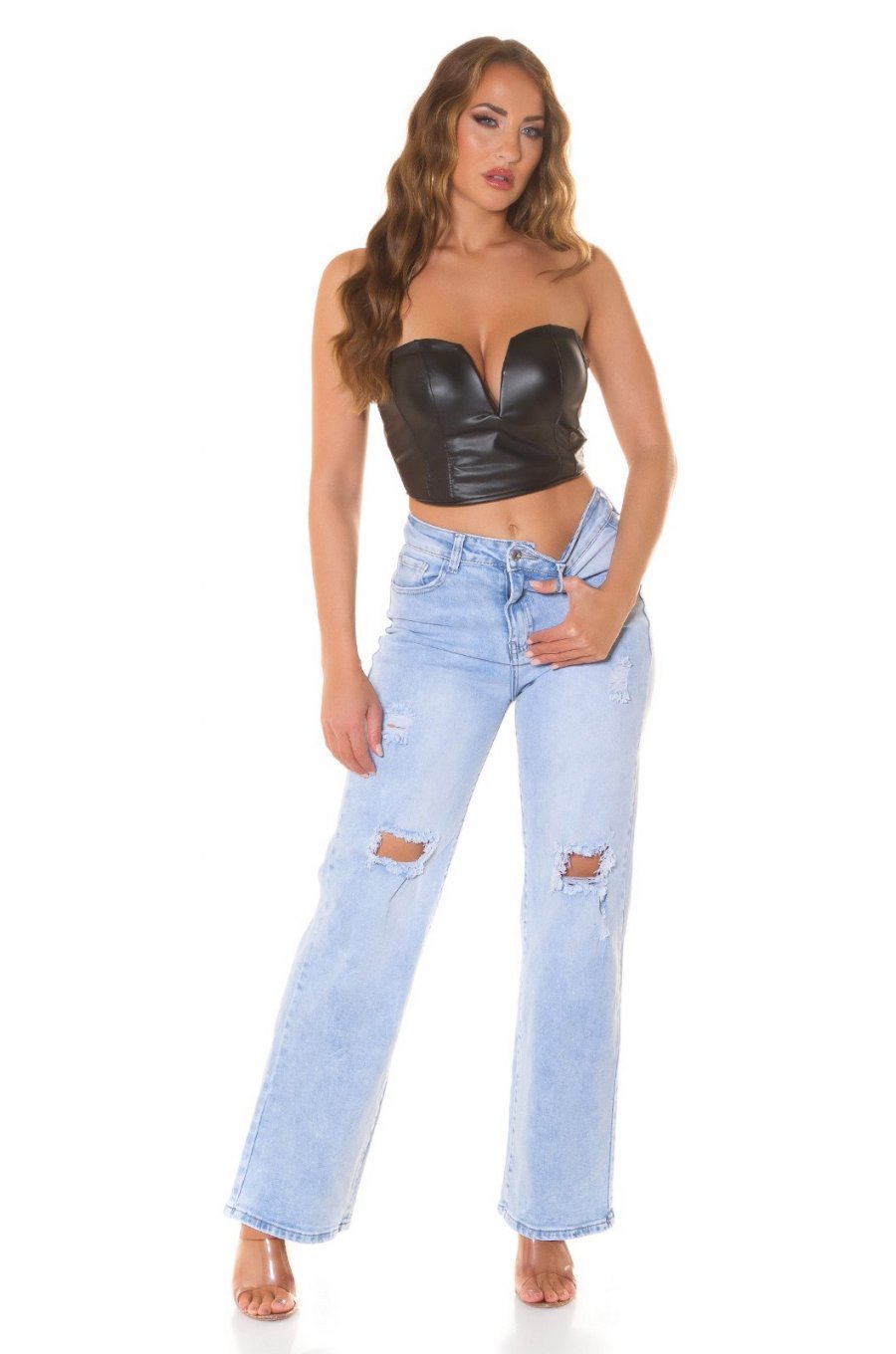 Crop top dama negru, din piele eco, bandeau, Frances Crop top dama negru, din piele eco, bandeau, Frances 3 - jojofashion.ro