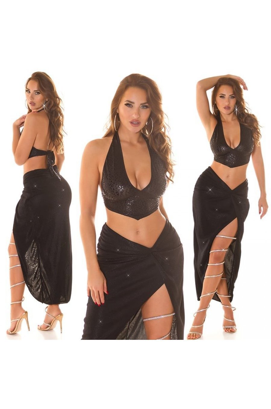 Crop top dama negru, leopard print, neckholder, Nisrine 4 - jojofashion.ro