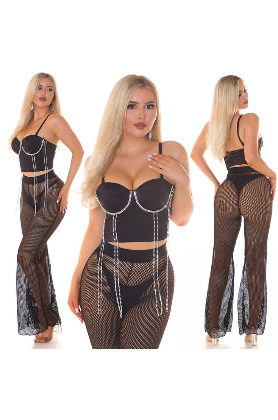 Crop top dama negru, tip corset, cu strasuri, Lavy 5 - jojofashion.ro