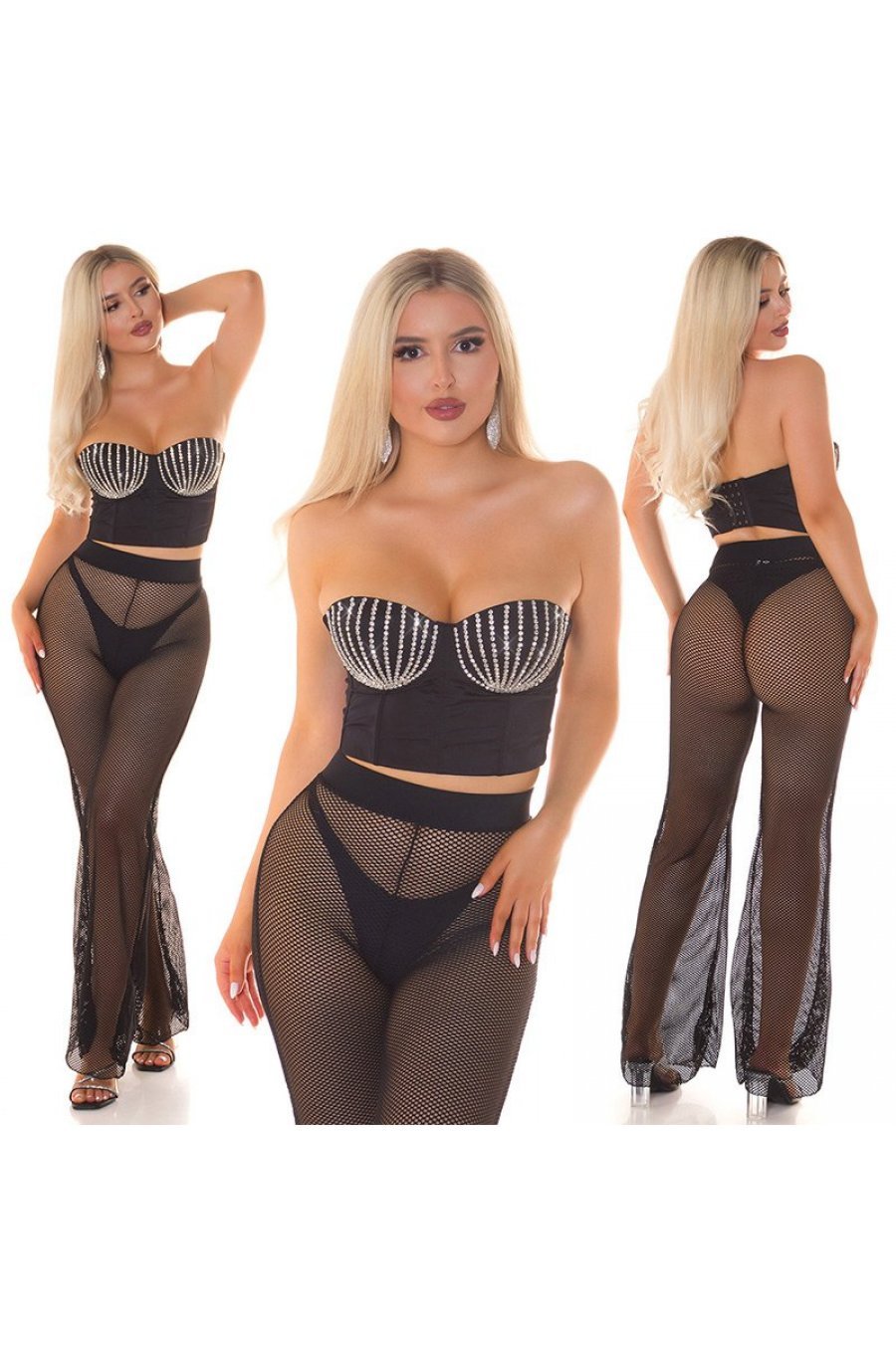 Crop top dama negru, tip corset, cu strasuri si cupe, Anaya 6 - jojofashion.ro