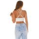 Crop top dama piele eco, alb, cu snur pe decolteu, Elirosee Crop top dama piele eco, alb, cu snur pe decolteu, Elirosee 5 - jojofashion.ro