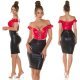 Tinuta top rosu piele eco si fusta midi neagra Manya 3 - jojofashion.ro