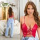Crop top dama piele eco, rosu, cu snur pe decolteu, Elirosee Crop top dama piele eco, rosu, cu snur pe decolteu, Elirosee 5 - jojofashion.ro