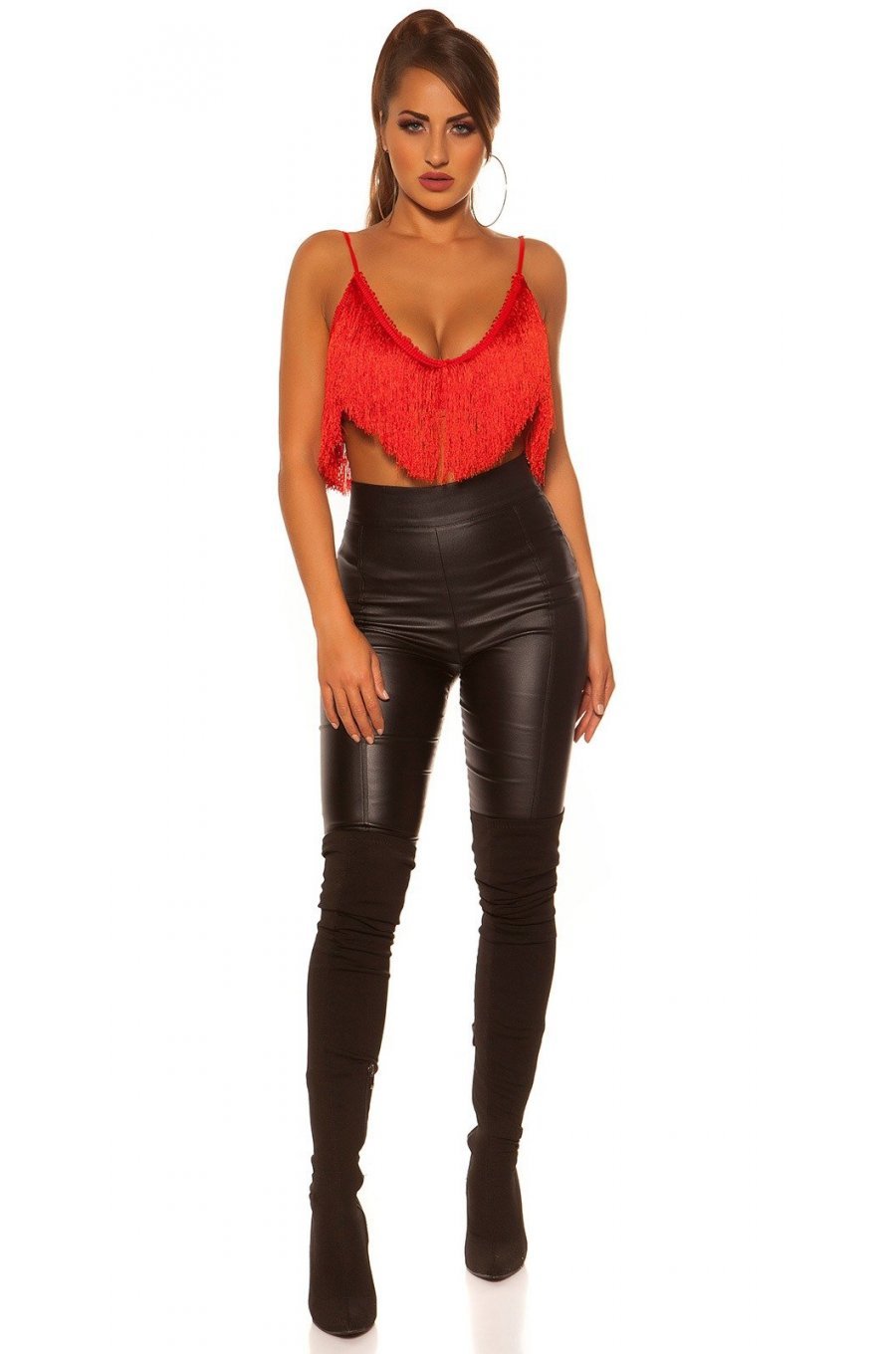 Crop top dama rosu cu franjuri Tubba 6 - jojofashion.ro