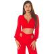 Crop top dama, rosu, cu maneca lunga si decolteu in V, Meredith 2 - jojofashion.ro