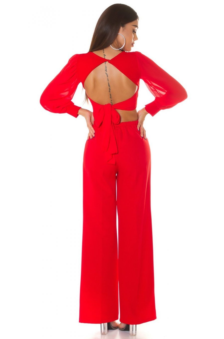 Crop top dama, rosu, cu maneca lunga si decolteu in V, Meredith 4 - jojofashion.ro