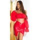 Crop top dama, rosu, cu umerii goi, maneca lunga, in stil spaniol, Lisette 2 - jojofashion.ro