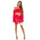 Crop top dama, rosu, cu umerii goi, maneca lunga, in stil spaniol, Lisette 7 - jojofashion.ro