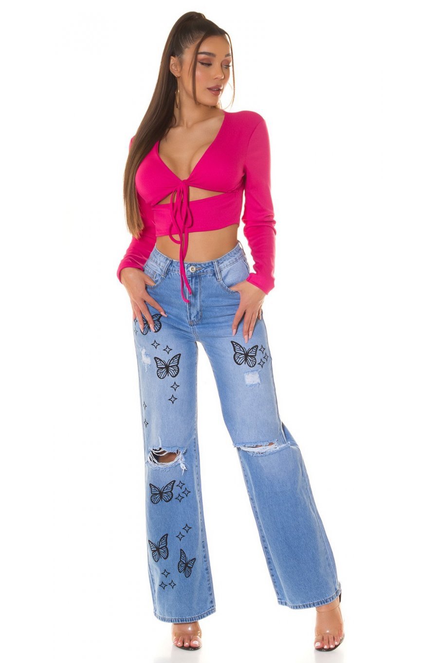 Crop top dama roz ciclam, cu maneca lunga si cupe, Darya Crop top dama roz ciclam, cu maneca lunga si cupe, Darya 3 - jojofashion.ro