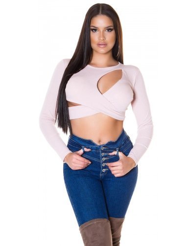 Crop top dama roz pal cu maneci lungi Bomely Crop top dama roz pal cu maneci lungi Bomely - jojofashion.ro