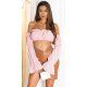 Crop top dama, roz pal, cu umerii goi, maneca lunga, in stil spaniol, Lisette 2 - jojofashion.ro