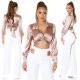 Crop top dama elegant satin cappuccino Kroma 6 - jojofashion.ro