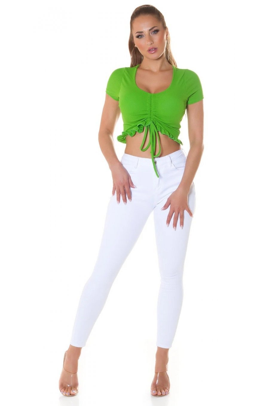 Crop top dama verde cu volanase Kanna 3 - jojofashion.ro
