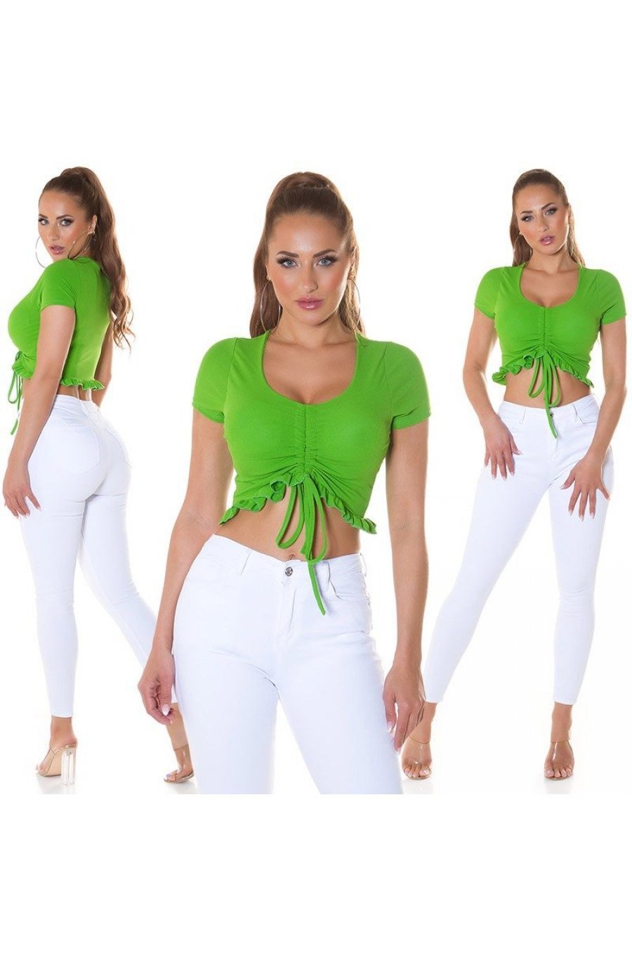 Crop top dama verde cu volanase Kanna 5 - jojofashion.ro