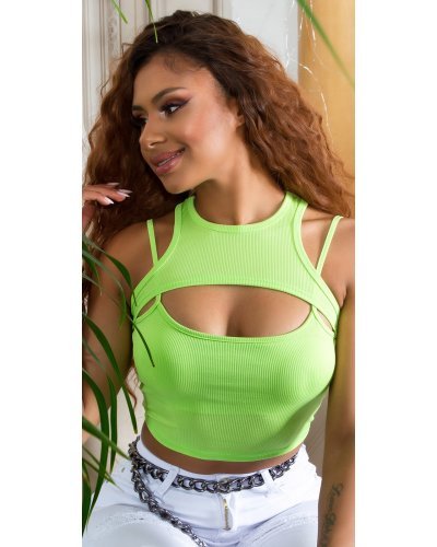 Crop top dama verde light cu decupaje, Genevieve Crop top dama verde light cu decupaje, Genevieve - jojofashion.ro