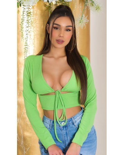 Crop top dama verde light, cu maneca lunga si cupe, Darya Crop top dama verde light, cu maneca lunga si cupe, Darya - jojofashion.ro