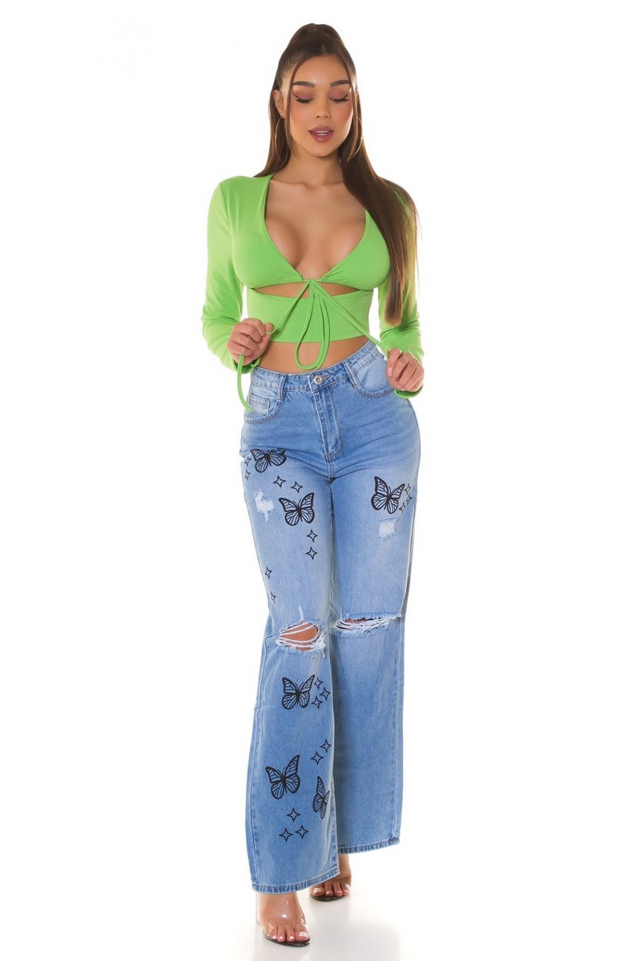 Crop top dama verde light, cu maneca lunga si cupe, Darya Crop top dama verde light, cu maneca lunga si cupe, Darya 5 - jojofashion.ro