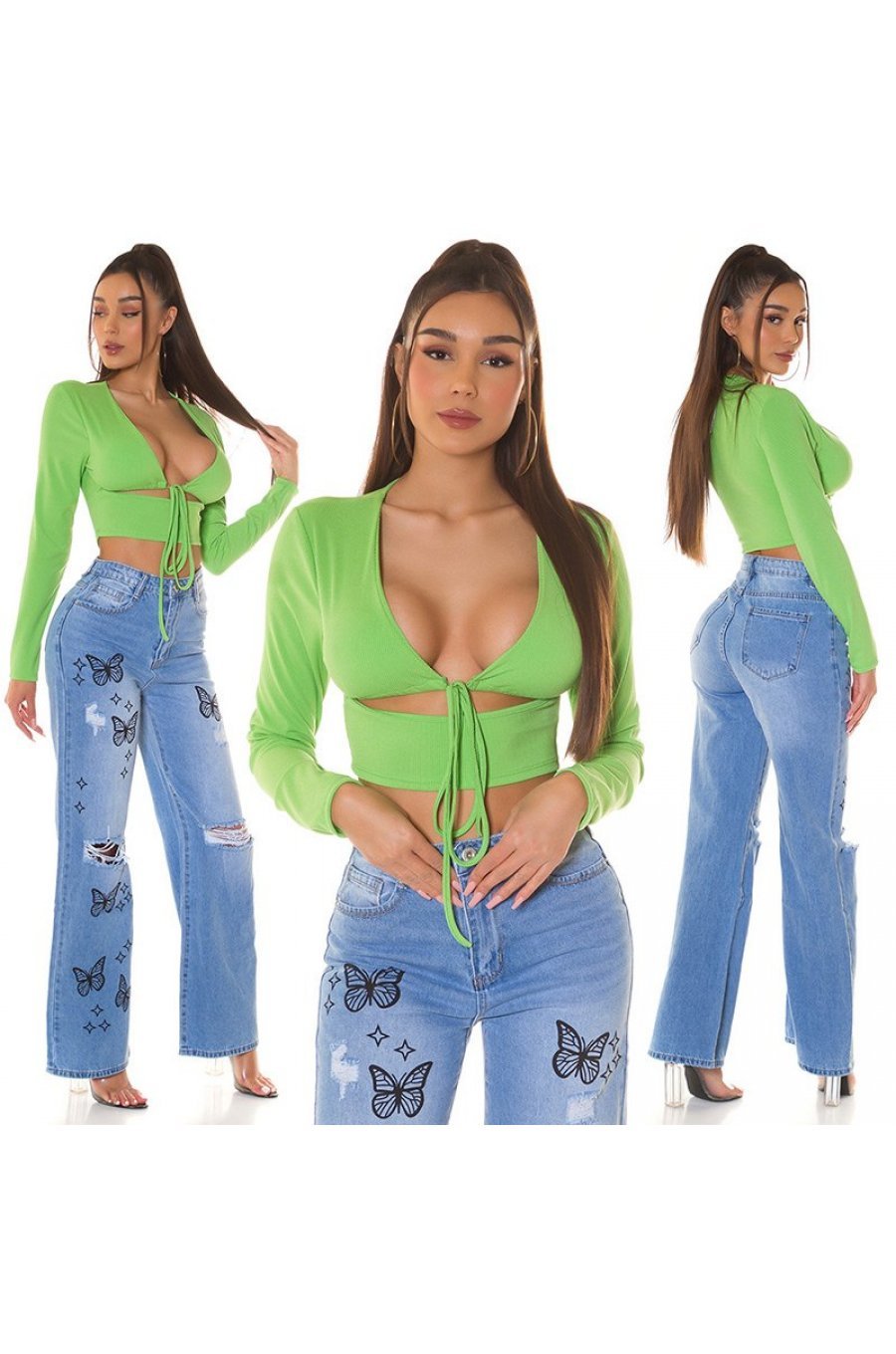 Crop top dama verde light, cu maneca lunga si cupe, Darya Crop top dama verde light, cu maneca lunga si cupe, Darya 6 - jojofashion.ro