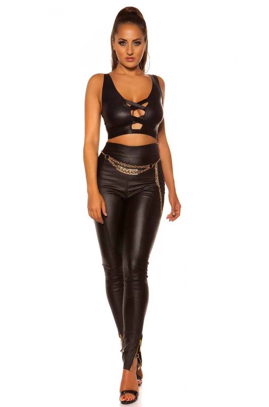 Crop top dama wetlook, negru, cu bralette, Tansu Crop top dama wetlook, negru, cu bralette, Tansu 4 - jojofashion.ro