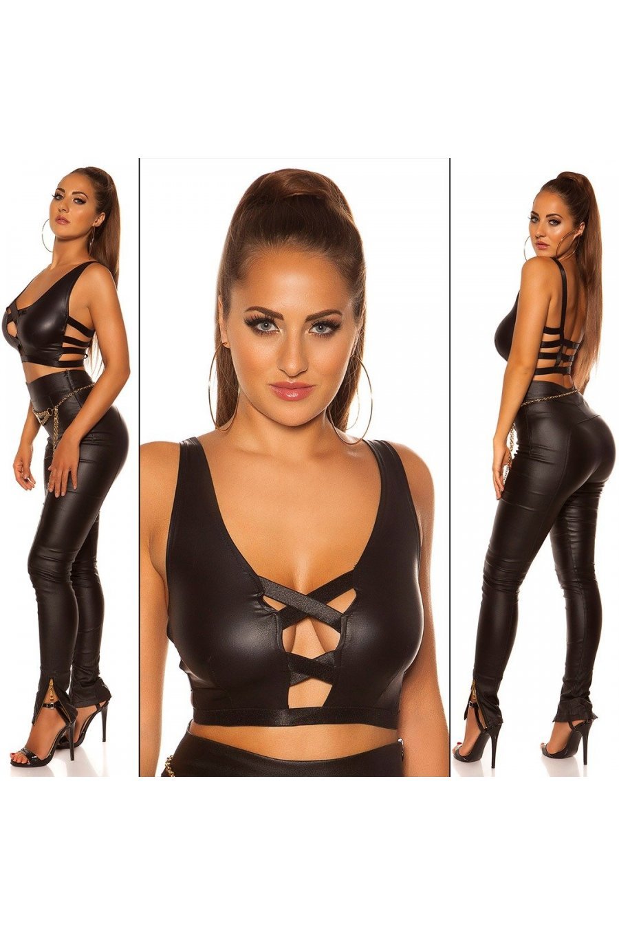 Crop top dama wetlook, negru, cu bralette, Tansu Crop top dama wetlook, negru, cu bralette, Tansu 8 - jojofashion.ro