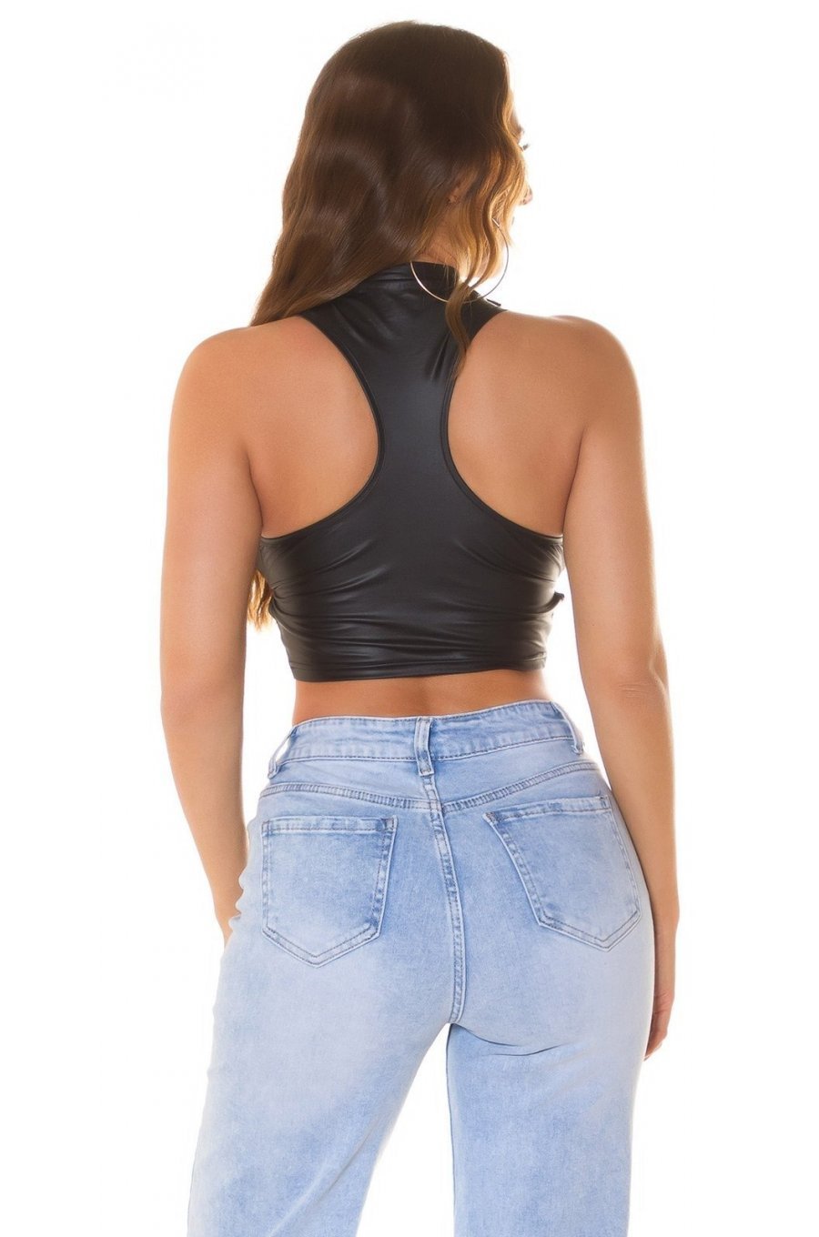 Crop top dama wetlook, negru, cu decupaje, Ciarra Crop top dama wetlook, negru, cu decupaje, Ciarra 2 - jojofashion.ro