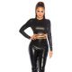 Crop top dama Wetlook negru cu maneci lungi Davia Crop top dama Wetlook negru cu maneci lungi Davia 2 - jojofashion.ro