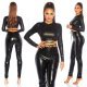 Tinuta de club top wetlook negru cu pantaloni talie inalta Davia 3 - jojofashion.ro