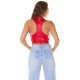Crop top dama wetlook, rosu, cu decupaje, Ciarra 3 - jojofashion.ro