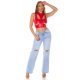 Crop top dama wetlook, rosu, cu decupaje, Ciarra 4 - jojofashion.ro