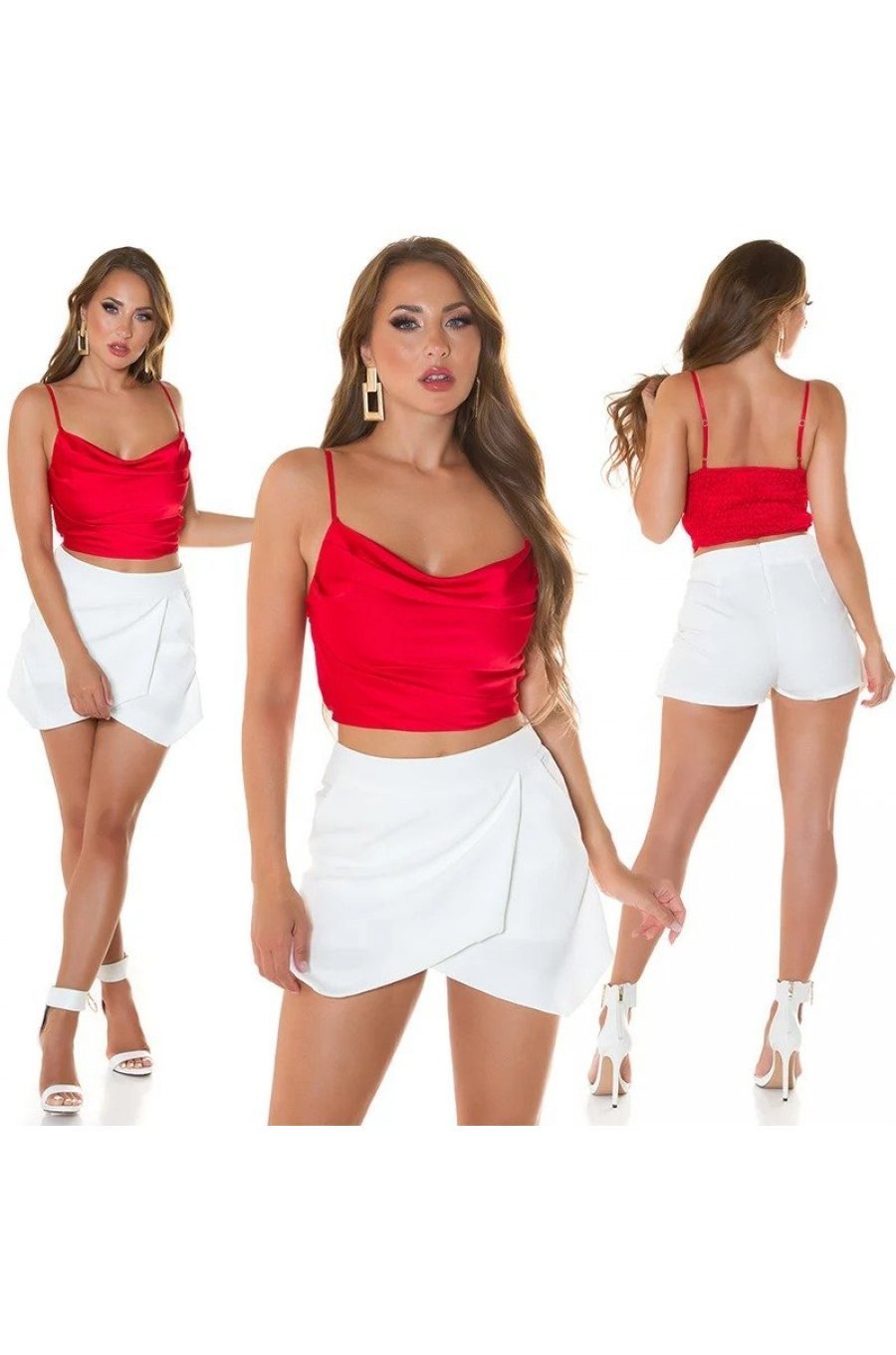 Crop top dama satin rosu Leno 5 - jojofashion.ro