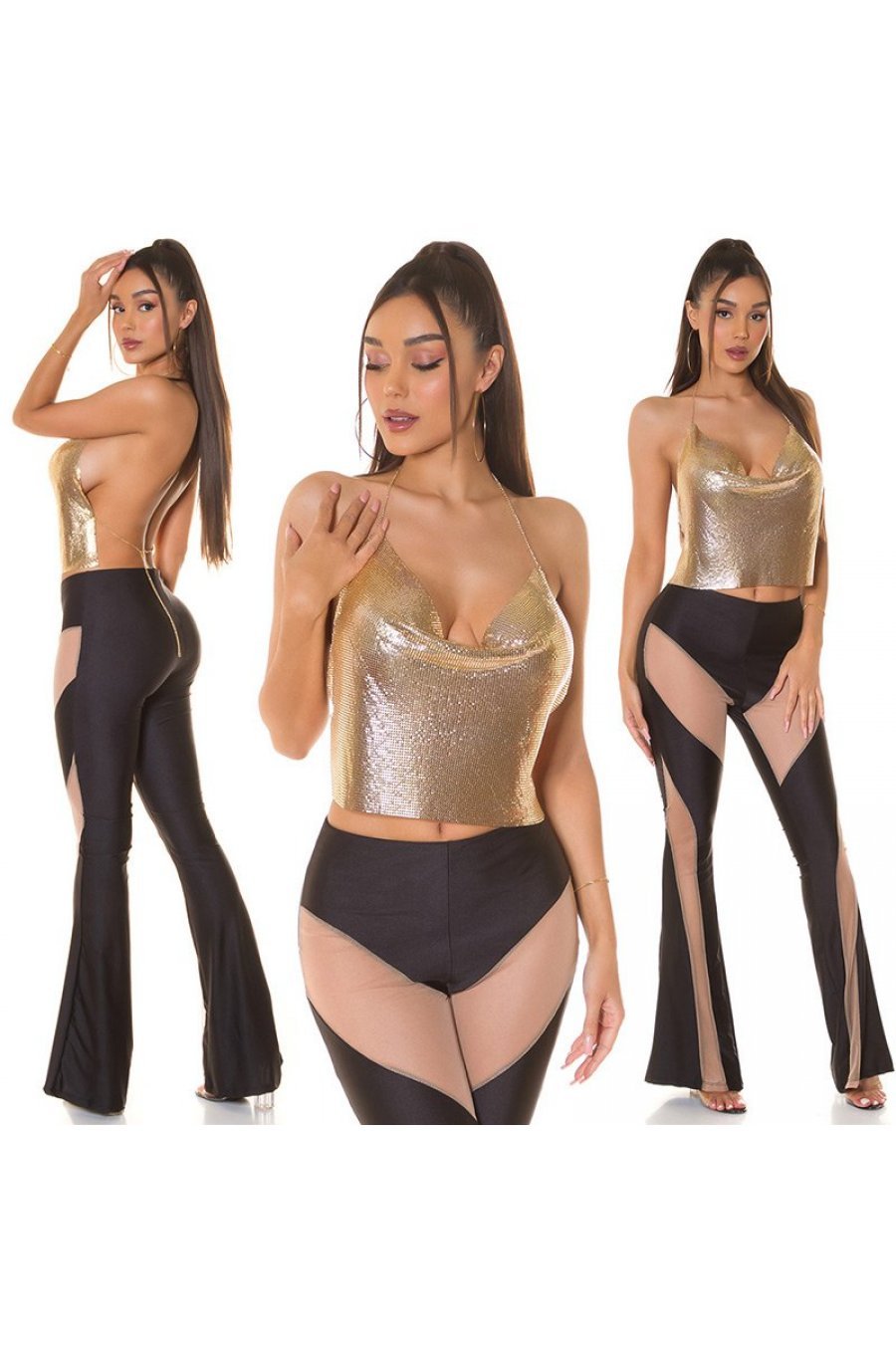 Top metalic auriu cu spatele gol Anihara Top metalic auriu cu spatele gol Anihara 6 - jojofashion.ro