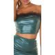 Crop top dama verde smarald piele eco cu puf Pukam Crop top dama verde smarald piele eco cu puf Pukam 2 - jojofashion.ro