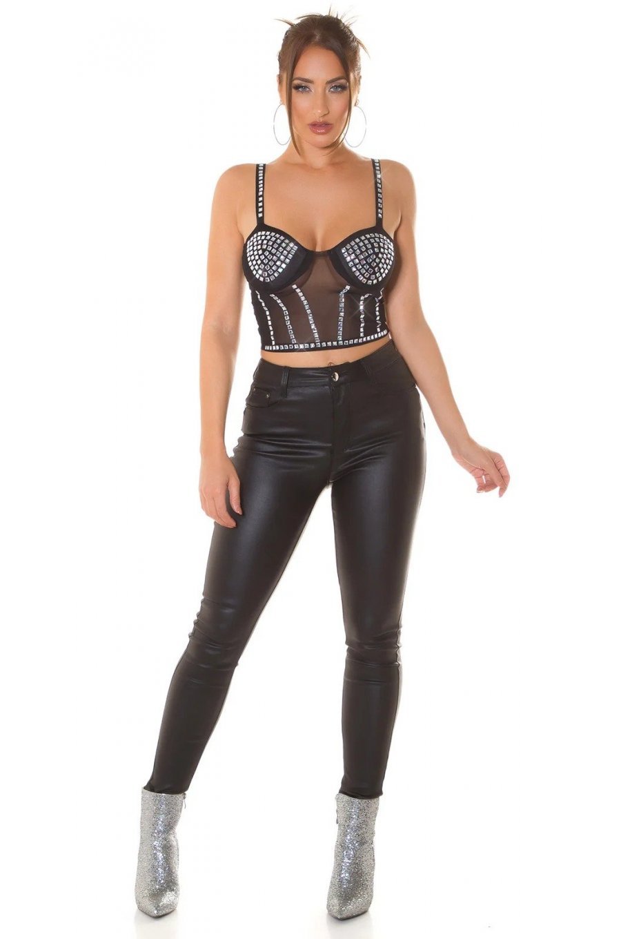 Top dama bralette tul negru cu pietre stralucitoare Liddy Top dama bralette tul negru cu pietre stralucitoare Liddy 4 - jojofashion.ro