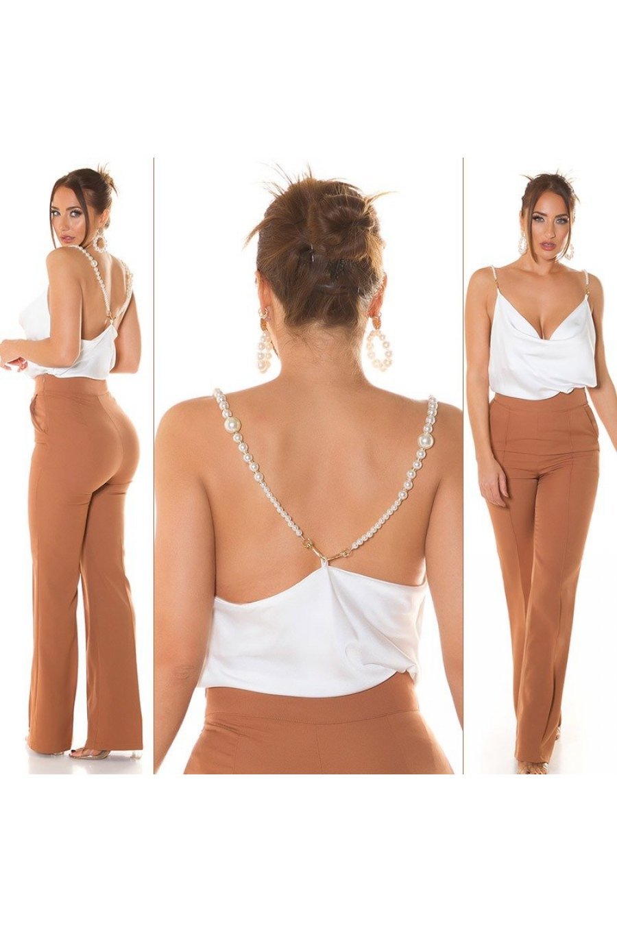 Top dama, decolteu cascada, satin alb, accesorizat cu perle artificiale, Cinnia 6 - jojofashion.ro