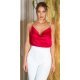 Top dama, decolteu cascada, satin rosu, accesorizat cu perle artificiale, Cinnia 2 - jojofashion.ro
