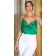 Top dama, decolteu cascada, satin verde, accesorizat cu perle artificiale, Cinnia 2 - jojofashion.ro