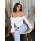 Top dama tip corset, alb, din satin, cu maneca lunga si umerii goi, Esra 2 - jojofashion.ro