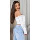 Top dama tip corset, alb, din satin, cu maneca lunga si umerii goi, Esra 3 - jojofashion.ro