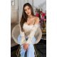 Top dama tip corset, bej, din satin, cu maneca lunga si umerii goi, Esra 2 - jojofashion.ro
