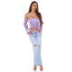 Top dama tip corset, lila, din satin, cu maneca lunga si umerii goi, Esra 6 - jojofashion.ro