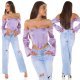 Top dama tip corset, lila, din satin, cu maneca lunga si umerii goi, Esra 8 - jojofashion.ro