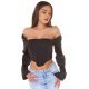 Top dama tip corset, negru, din satin, cu maneca lunga si umerii goi, Esra 2 - jojofashion.ro