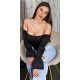 Top dama tip corset, negru, din satin, cu maneca lunga si umerii goi, Esra 6 - jojofashion.ro