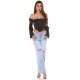Top dama tip corset, negru, din satin, cu maneca lunga si umerii goi, Esra 7 - jojofashion.ro