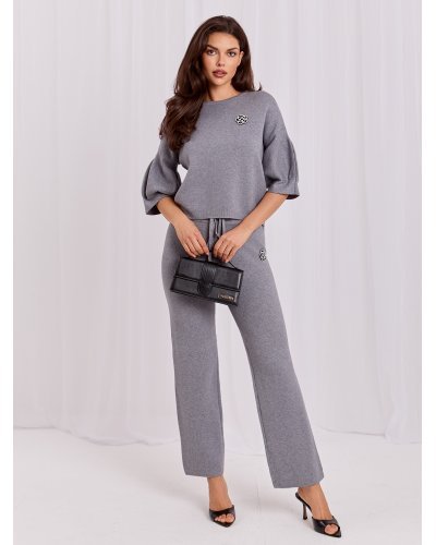 Compleu dama tricotat din vascoza gri Camelly - jojofashion.ro