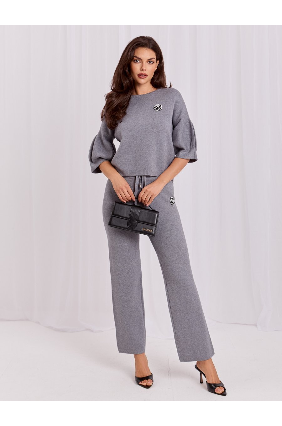 Compleu dama tricotat din vascoza gri Camelly 1 - jojofashion.ro